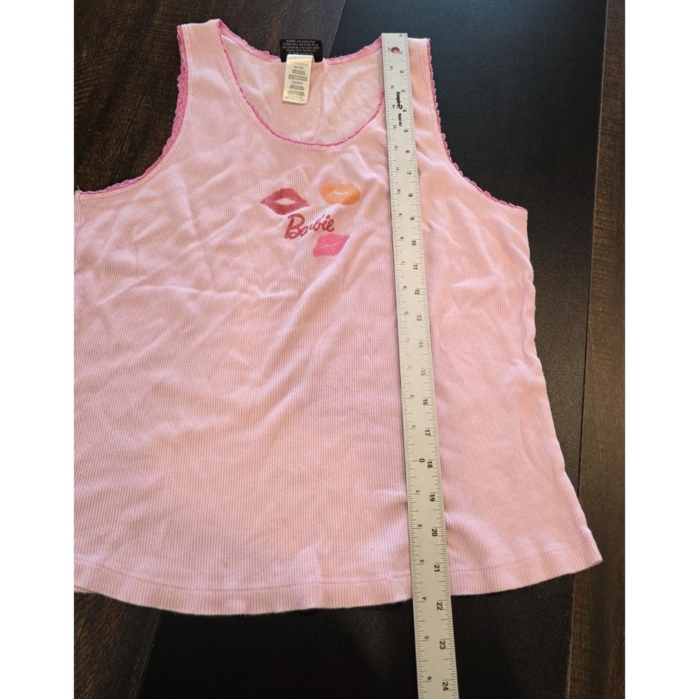Vintage Barbie Tank Top Light Pink Ribbed Sleep Shirt Lip Kiss XL Y2K Barbiecore - Picture 6 of 8